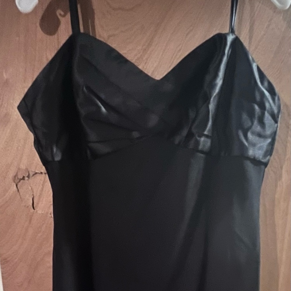 David Bridal long black dress with slit on the side worn once like new